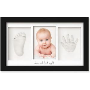 Baby Hand and Footprint Kit - Clay Handprint Keepsake Frame, Newborn Nursery Picture Frame, Personalized New Mom Gifts for Baby Shower & Registry (Onyx Black) (Duo Frame, 13" x 7.9")