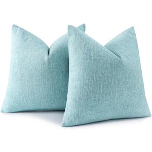 decorUhome Chenille Decorative Throw Pillow Covers 16x16 Set of 2, Farmhouse Textured Square Neutral Solid Accent Pillow Covers for Couch Sofa Bed Living Room Home Decor, Turquoise