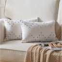 Caflife Boho Throw Pillow Covers 12x20 Set of 2 Decorative Pillows for Bed and Sofa, Beige with Grey Line Throw Pillows for Modern Farmhouse Couch Living Room