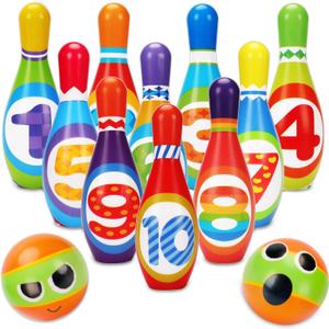Kids Bowling Toy Set 2-5, Toddler Indoor Outdoor Activity Play Game Toys for 2 3 4 Year Old Boy Girl, Soft 10 Foam Bowling Pins & 2 Balls, Educational Children Birthday Party Gifts Ages 1-3 2-4 3-5