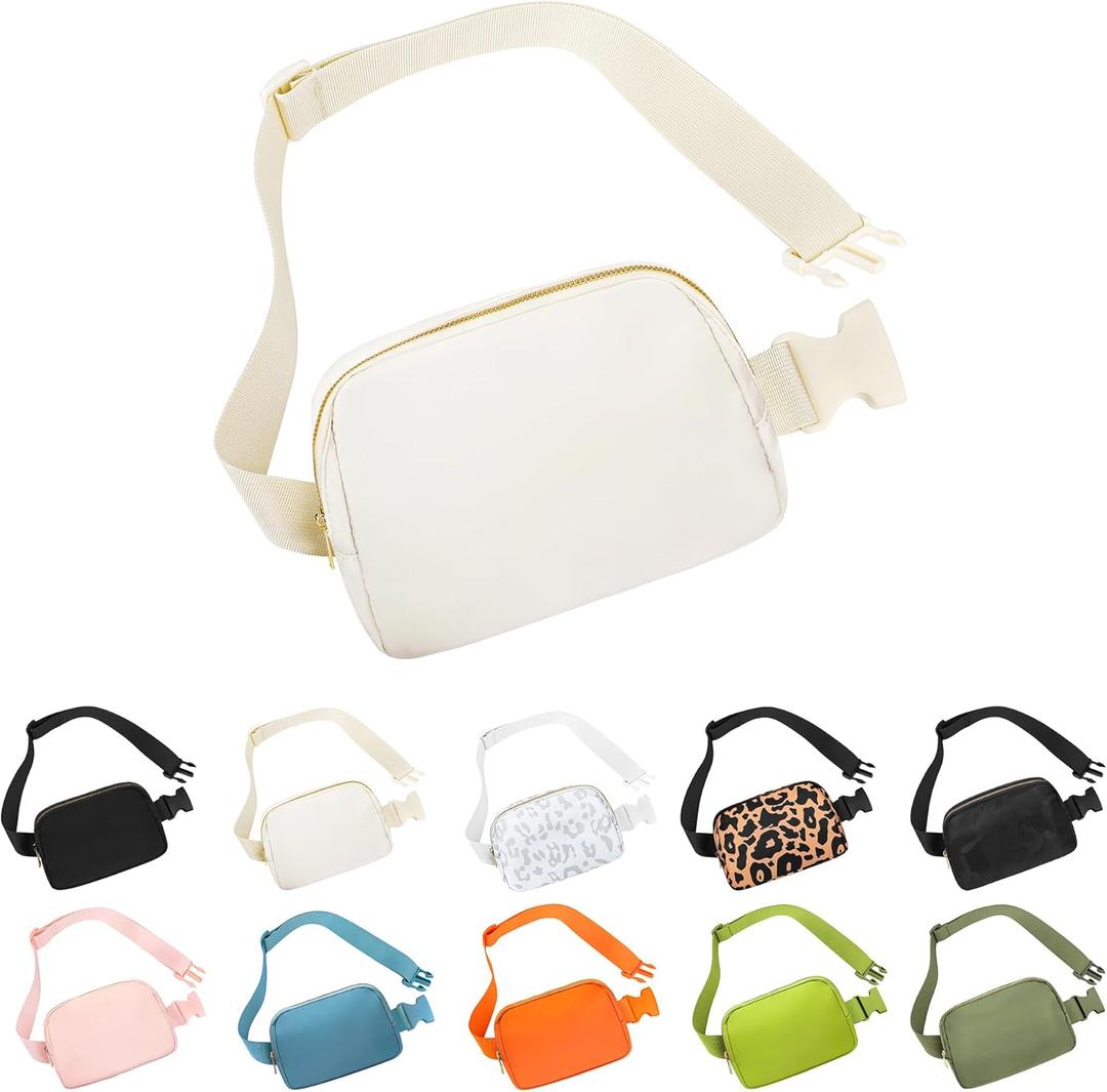 2 x Waist Belt Bag Fashion Fanny Women and Men Gift Waist Pack With Adjustable Strap For Travel Running Hiking Walking Off White