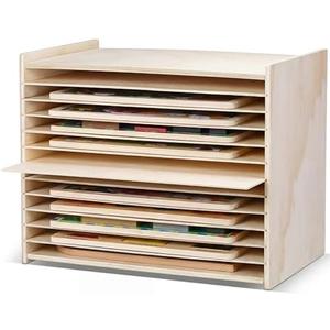 Beeveer Wooden Puzzle Storage Rack Wood Tabletop Puzzle Holder with Adjustable Drawers 12-Layer Jigsaw Stand Shelf Rounded Edge Storage Cabinet for Raised Flat Paper Craft Supplies