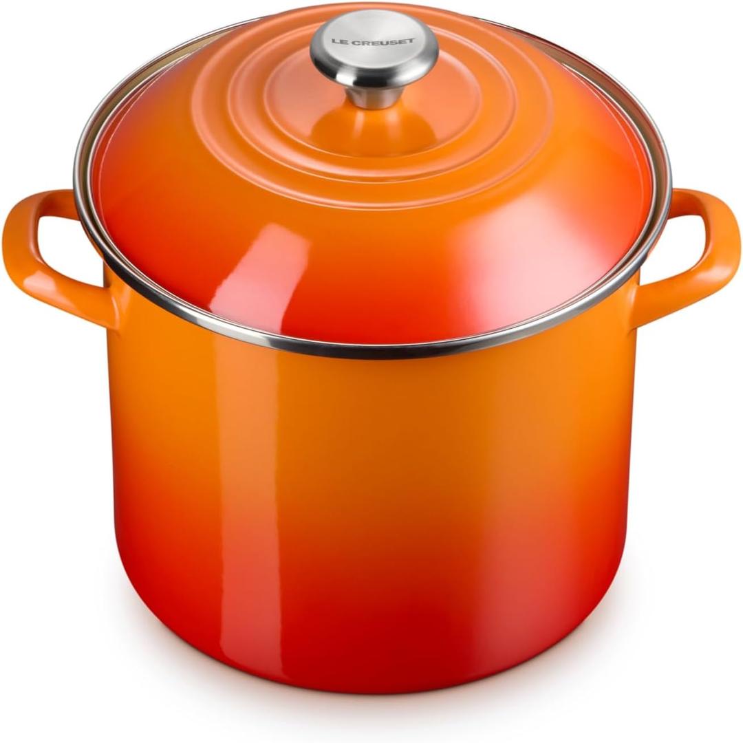 Le Creuset Enamel on Steel Traditional Stockpot, 10 qt., Flame with Stainless Steel Knob, 10 Quarts