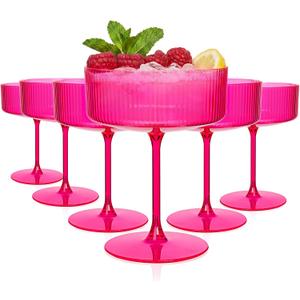 Ciaell 24 Pack Hot Pink Plastic Martini Glasses for Bars Parties, 10 Oz 
