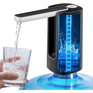 Foldable Water Dispenser for 5 Gallon Bottle, Electric Water Pump for 5 Gallon Jug Rechargable Portable Automatic Low Decibel for Camping Travel Home Kitchen Office (Black)