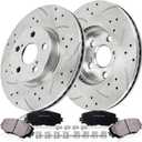 Front Drilled and Slotted Brake Pads and Rotors Kit Ceramic Automotive Replacement Brake Kits Vented 10.83 Inch Compatible for Toyota Corolla Matrix 2008-2019 (18 Pcs)