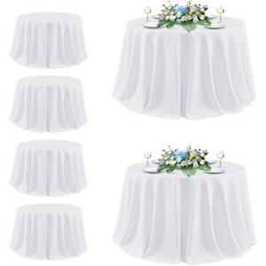 sancua White Round Tablecloth 132 Inch Diameter, 6 Pack - Circle Polyester Fabric Table Cloth for Wedding Party Reception Banquet Birthday, Washable Formal Table Cover (Fit 54-96 Inch Tables)