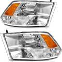 2009-2018 Dodge Ram Headlights Assembly for 2009-2018 Dodge Ram 1500, 2010-2018 Dodge Ram 2500/3500 Chrome Housing Amber Reflector Driver and Passenger Side (High & Low Beam (W/O Bulbs))