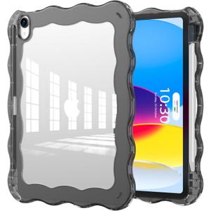 for iPad (A16) 11th Generation 11 Inch 2025,10th Generation 10.9 Inch 2022 Case,Wave Edge Durable TPU+Back Hard PC Shockproof with Transparent Back,Black