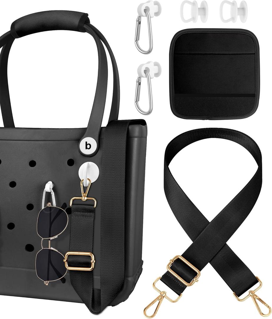 Bag Strap Crossbody Charms for Bogg Bag Accessories - Shoulder Strap Neoprene Luggage Handle Wrap for Suitcase & 2 Key Holders Black