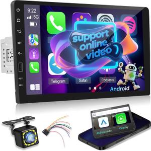9 inch Single Din Car Radio with Wireless Carplay & Android Auto, 1 Din Touchscreen Car Stereo Bluetooth, Mirror Link, FM Radio, SWC/USB/DSP, Online Video, Backup Camera