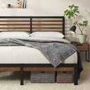 Zinus Kai Bamboo and Metal Platform Bed Frame with Headboard, No Box Spring Needed, Easy Assembly, Queen, Brown