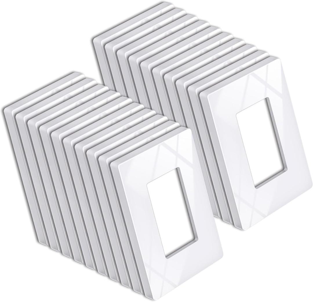 BESTTEN 20 Pack 1 Gang Screwless Decorative Wall Plate, USWP6 Gloss Snow White, H4.69 x W2.91, Faceplate Cover for Decorator Receptacle Outlet & Switch, UL Listed