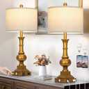 Farmhouse Table Lamps for Living Room, 26" Vintage Table Lamp Set of 2 with USB A+C Charging Ports & AC Outlets, Touch Control 3-Way Dimmable Rustic Bedside Nightstand Lamps for Bedroom Gold Brass