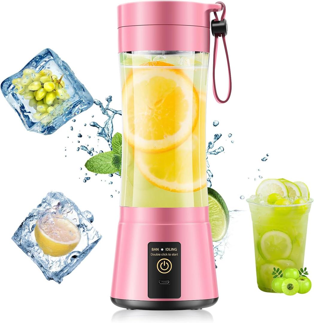 Cordless Personal Mini Blender - 380ML BPA-Free Travel Cup, Powerful Stainless Steel Blades, USB Rechargeable, Suit for Quick Juices & Smoothies