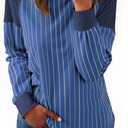 Acelitt Women Casual Striped Long Sleeve Crewneck Pullover Tshirts Tops,S-XXL (Blue, L)