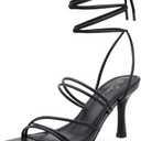 Shoe Land Women's Strappy Heels  Square Open Toe Lace-Up Heeled Sandals with Adjustable Ankle Wrap, Comfy 3-Inch Stiletto Dressy Evening High Heels for Wedding & Party (6.5, Black)