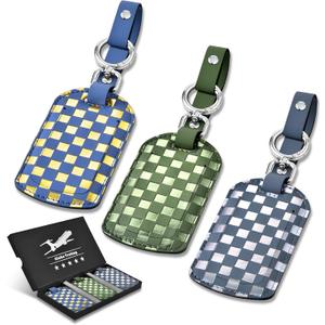 Luggage Tags for Suitcases Travel Accessories: Leather Luggage Tag 3 Pack TSA Approved, Airplane Travel Essentials for Men, Bag Tags for Luggage Long Flight Must Haves Travels Gifts Airport Essentials (Dark Color)