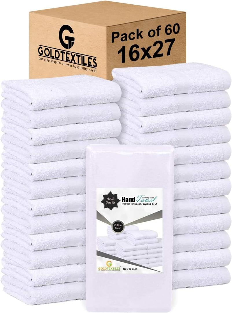 White 16x27 Inch Cotton Blend Economy Hand Towels Salon/Gym/Hotel Super use Absorbent Best for Kitchen,Janitorial,Home use Towels (60 Pack)