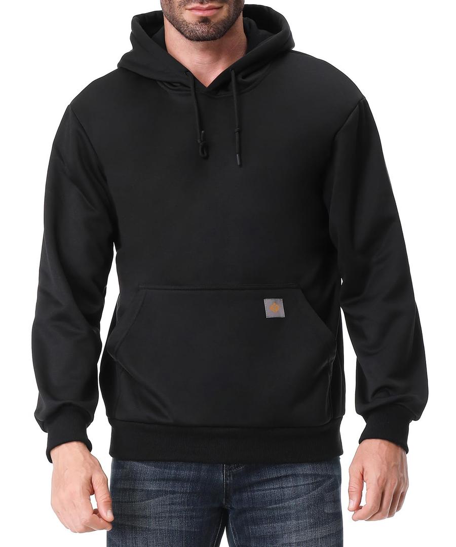 TUAOVA Men's Relaxed Fit Fleece-Lined Pullover Hooded Sweatshirt Comfortable and Soft(Black,M), Medium (M)
