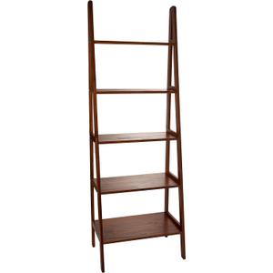 Casual Home 100% Solid Wood 5-Shelf Ladder Bookcase, 24.75"W x 16"D x 72"H, Warm Brown, 5-Tier Freestanding Ladder Shelf