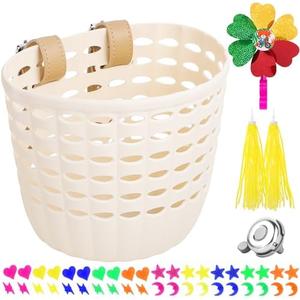 White Kids Bike Basket - Front Handlebar Bike Basket for Kids, Toddler for Girl Boy, Tricycle Scooter Basket