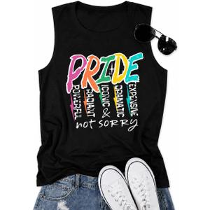 Pride Shirts for Women Pride Month Rainbow Graphic T-Shirt Pride Tank Top LGBTQ Equality Shirts (Black, L)