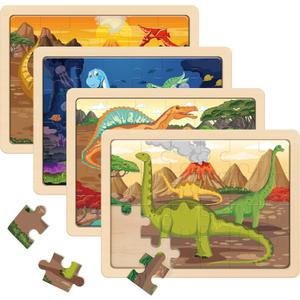 SYNARRY Large Dinosaur Wooden Puzzles for Kids 4 in 1 Gift Box(12.2 * 9.4 in) - FSC Certified, Jigsaw Puzzles for Kids Ages 4-6, Dinosaur Toys Gifts for 3 4 5 Year Old Boys Girls