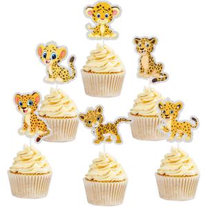 Cheetah Cupcake Toppers, Forest Leopard Themed Baby Shower - Wild Forest Animals Cake Decoration - 18PCS