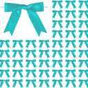 Meseey 50 Pcs 3 Inches Twist Tie Satin Ribbon Bows Teal Pretied Premade Craft Bows for Treat Bags Gift Wrapping Basket Wedding Baby Shower Brithday Christmas Party (3", Teal)