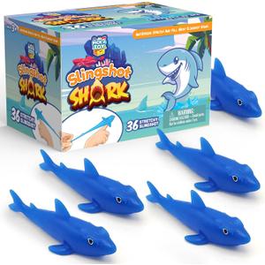 PICK A TOY 36 Pcs Shark Party Favors Stretchy Slingshot Toys, Mini Toys, Birthday Goodie Bags Stuffers, Sea Animal Party Decorations, Fish Shooter Game Finger Flicker, Easter Basket Stuffer