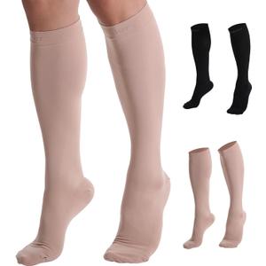 Doc Miller Compression Socks, 30-40 mmHg Medical Grade Closed Toe Socks for Circulation, Shin Splints, Varicose Veins, and Calf Recovery - Knee High Support for Men & Women - Large Size, Skin/Nude