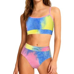 Girls Swimsuit Two Piece Scoop Neck Solid Color Bikini Set Adjustable Strap High Waist Bathing Suit for Girls 9-16Y