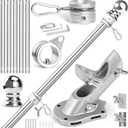 Anovo Flag Pole Kit Stainless Steel 6 FT Flag Poles with1 Inch Metal 360° Rotating Flag Pole Rings Clip, TwoPosition Flag Pole Holder Brackets Mounting for Outside House Outdoor Porch (6 FTSliver)