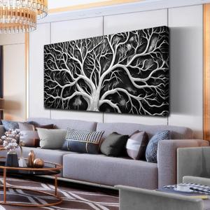 Large Canvas Wall Art Black and White Tree Picture Framed Prints Artwork Ready to Hang for Living Room Bedroom Modern Home Office Decor Size 30x60