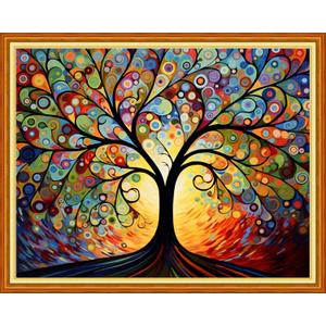 Foxdiviy Stamped Cross Stitch Kits for Beginners Full Range of Cross Stitching 11 CT Printed Cross Stitch Kits for Adults Cross Stitch Patterns Needlepoint Kits-Van Gogh's Tree 16x20 inch