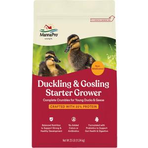 Manna Pro Duck Starter Grower Crumble | Non-Medicated Feed for Young Ducks | Supports Healthy Digestion | 25 Pounds (EXP 09/20/26)