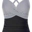 Women Tankini Bathing Suit Top - Twist Front V Neck Swim Top Only Ruched Tummy Control No Bottom 2025 (Large, Black White Striped)