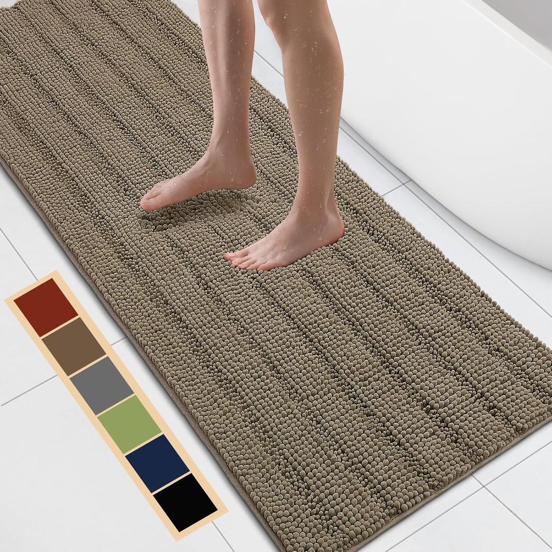 Bcoimo 70"24" Chenille Bath Mat  Non-Slip with Backing Bath Rug Ultra-Absorbent and Machine Washable Bathroom Mat Quick-Dry Design. Ideal for Bathroom and Tub Areas (Coffee)