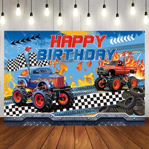 Monster Truck Party Decorations, Monster Truck Birthday Party Backdrop Supplies, Monster Truck Happy Birthday Backdrop for Kids Birthday Party Decoration