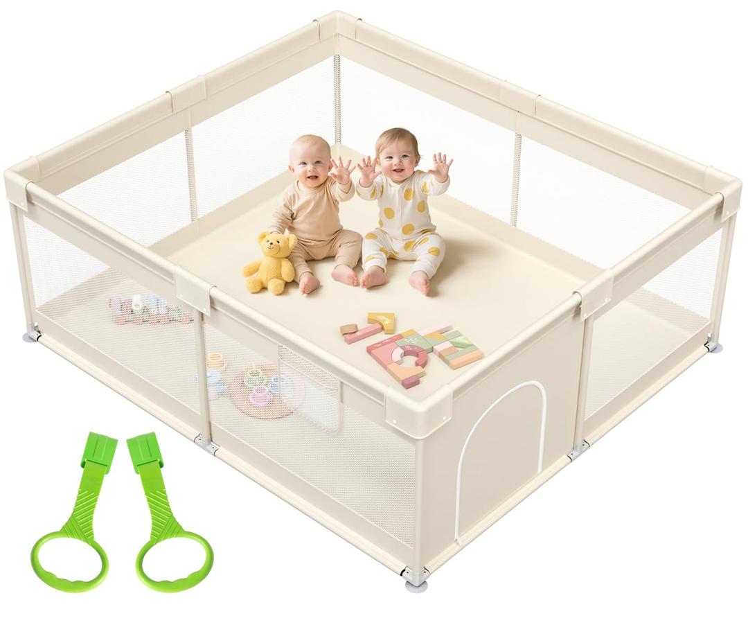 Mloong Large Baby Playpen for Toddler - 6959in Babies Play Pen Playard Active Center Beige