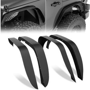 for Wrangler JK Flat Front and Rear Fender Flares Combo Compatible with 2007-2018 Jeep Wrangler JK JKU Unlimited, 4-Piece Off-Road Heavy Duty Steel Wheel Fenders Kit (2/4 Doors, Textured Black)