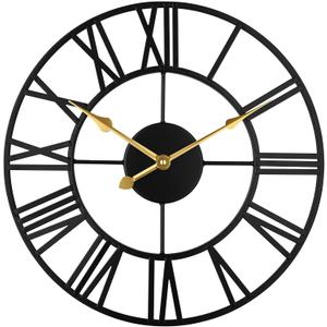 Large Wall Clock for Living Room Decor - Wall Clock for Kitchen - 16 inch Big Wall Clock Decorative - Metal Wall Art - Analog Large Clock for Bedroom, Home, Kitchen, Office, Wall Decor (Black)