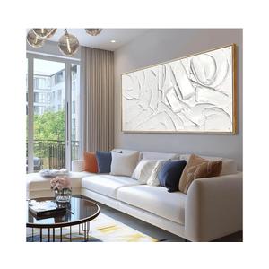 XIANSHOU White Artwork for Walls Contemporary Abstract Art Hand Painted 29"x58" Line Art Wall Decor Large Wall Art for Living Room Bedroom Hotel
