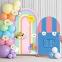 2 Set Cartoon Arch Covers 6ft 7.2ft Round Top Backdrop Covers for Cartoon Birthday Baby Shower Party Supplies (English Teacher)