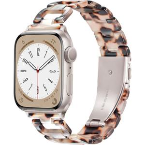 Light Apple Watch Band -D-shaped Design Resin iWatch Bands Starlight, Apple Watch Bands for Women, Compatible with Apple Watch Ultra 2 1 Series 11 SE 10 9 8 7 6(Tortoise Stone Flower,41mm/40mm/38mm/42mm(Series 11 10))