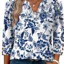 WIHOLL 3/4 Length Sleeve Womens Tops with Button Cuffs Dressy Casual V Neck Summer Outfits Early Fall Fashion Spring Clothes (Blue, XXXL)