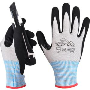 DINOPRO ANSI A6 Cut Resistant Work Gloves for High Protection with Reinforced Thumb,Non Slip,Touch-screen,PFAS Free (Small)