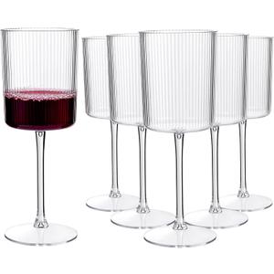 YOUBET 24 Pack Plastic Ribbed Wine Glasses - 10 OZ Clear Square Wine Glasses with Stem - Heavy Duty Vintage Disposable Champagne Cups for Wedding Parties