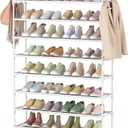 LANTEFUL 10 Tiers Shoe Rack 50 Pairs Large Capacity Tall Shoe Organizer Sturdy Shoe Storage with Two Hooks Space Saving Metal Wide Shoe Rack for Closet, Entryway, Bedroom, White (10 Tier-61.2" High-34" Wide)